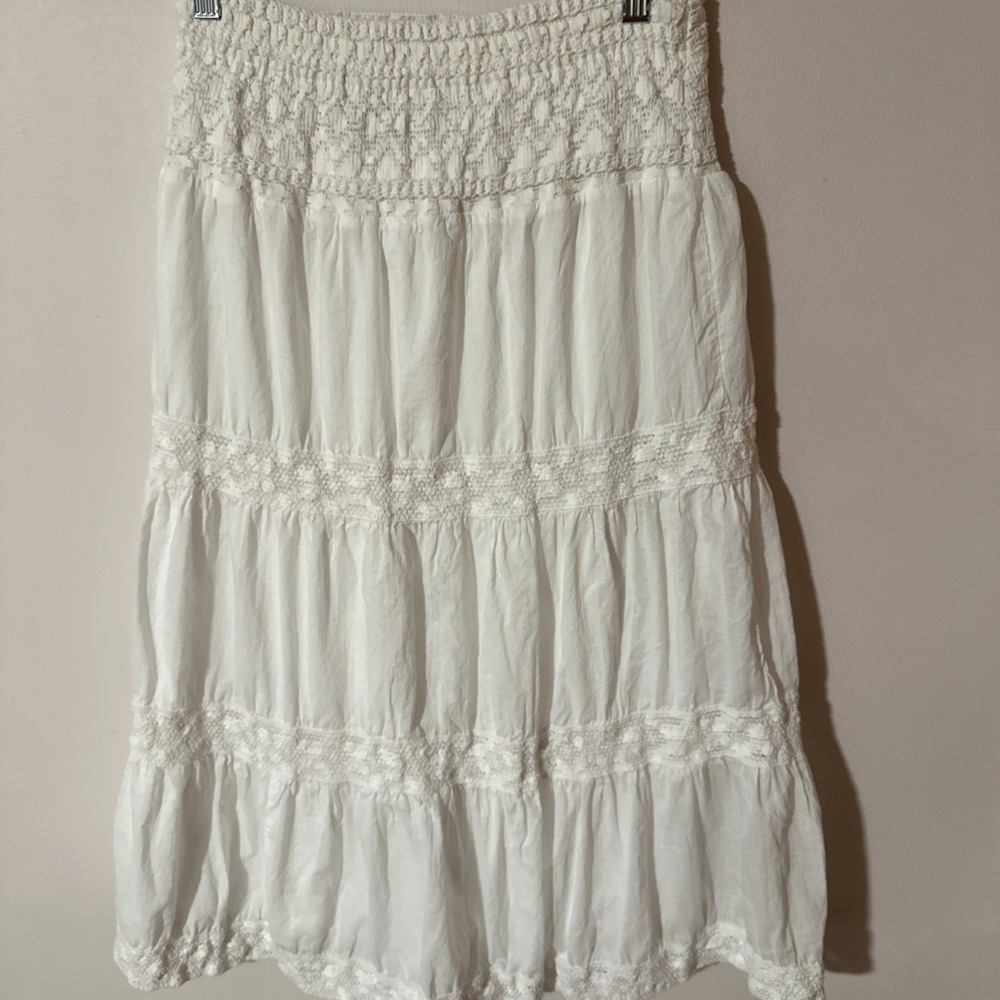 Studio West Apparel White Rayon Tiered Maxi Skirt PS Prairie Bohemian Petite Sm - Picture 3 of 12